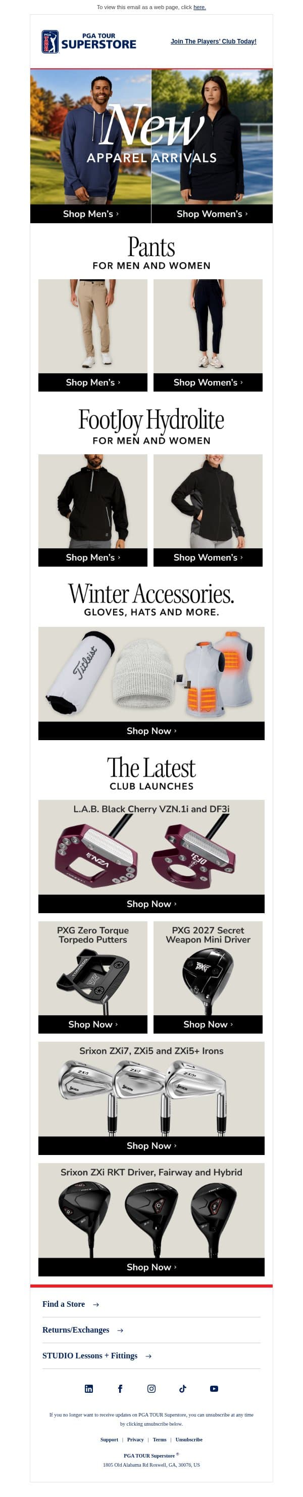 Fresh Fall Layers Just Arrived 🍂 email from PGA TOUR Superstore screenshot