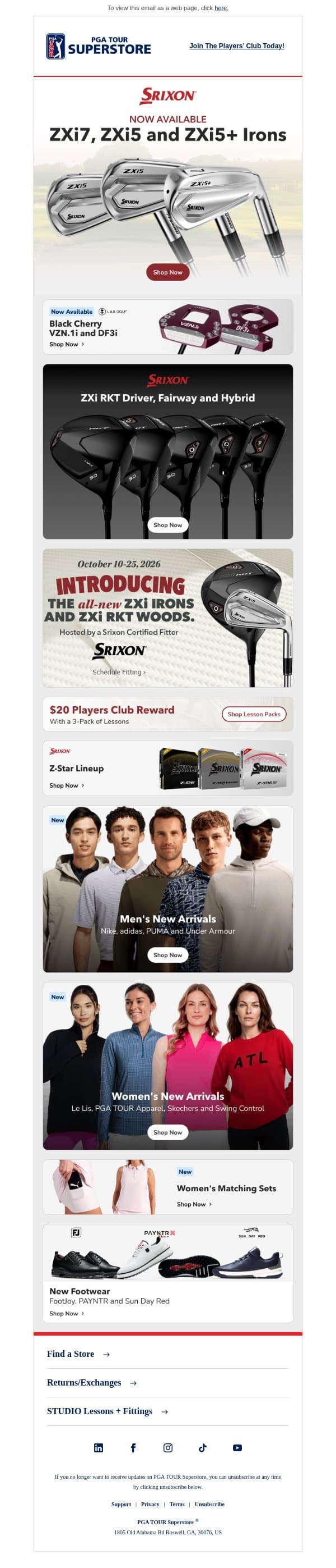 New Srixon ZXi Irons Are Here 🔥 email from PGA TOUR Superstore screenshot