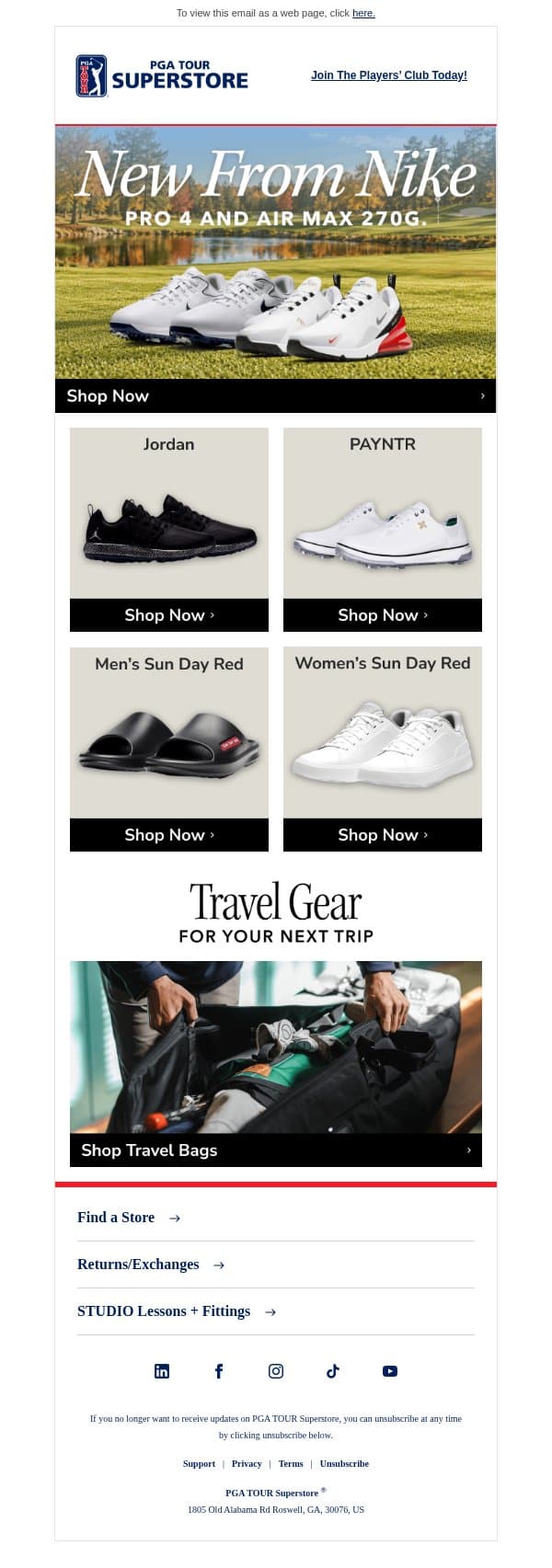 Nike Has Something New for Your Game email from PGA TOUR Superstore screenshot