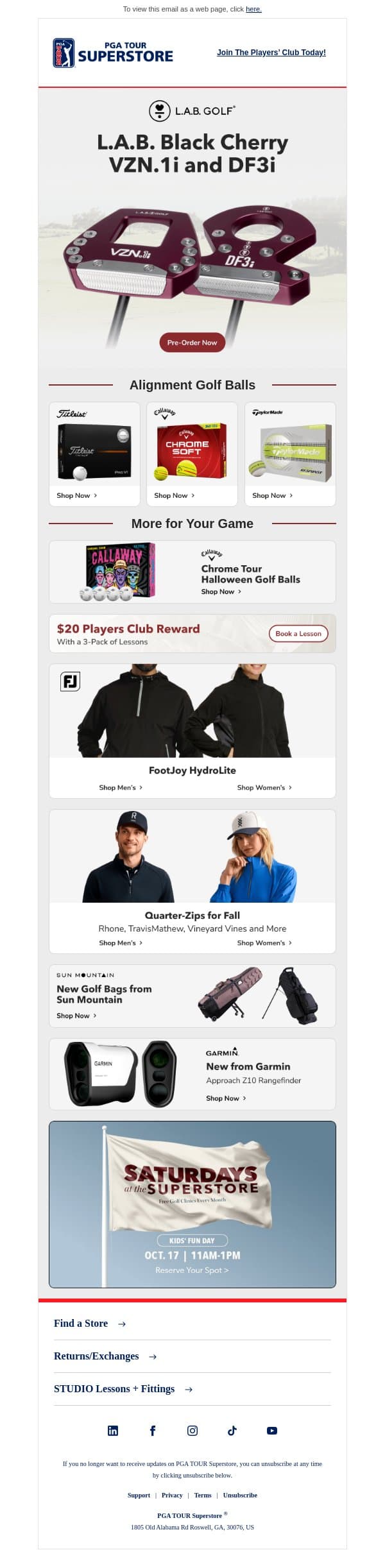 Pre-Order L.A.B. Black Cherry Putters π email from PGA TOUR Superstore screenshot