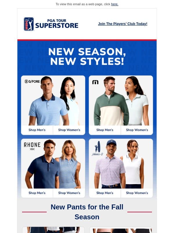 Your Fall Golf Wardrobe Starts Here 🍂 email from PGA TOUR Superstore
