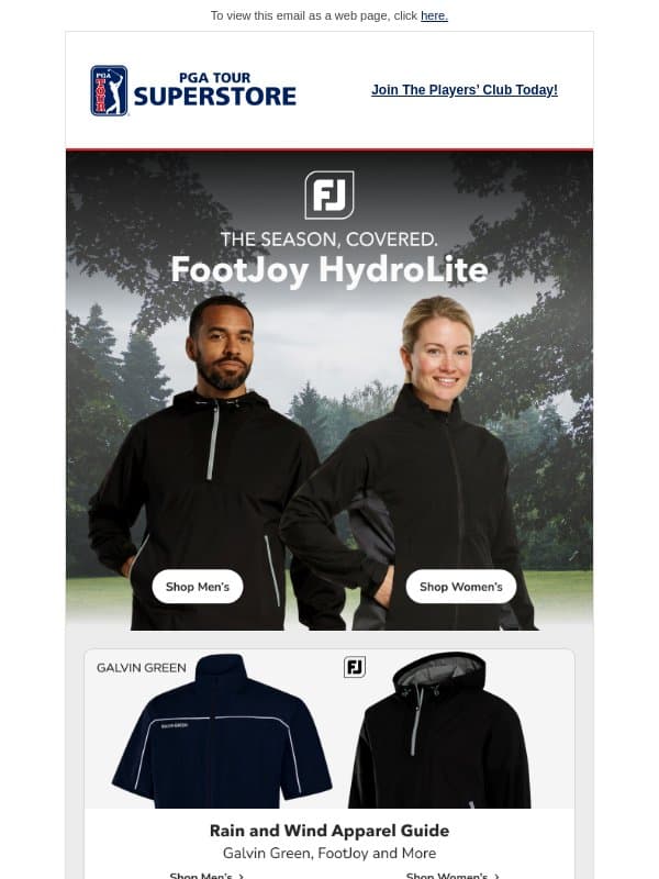 Stay Dry on the Course All Fall 🌧️ email from PGA TOUR Superstore