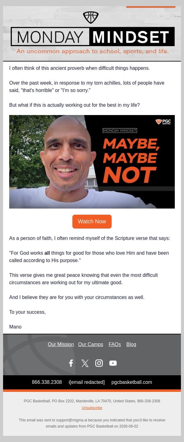 Maybe, Maybe Not | Monday Mindset email from PGC Basketball screenshot