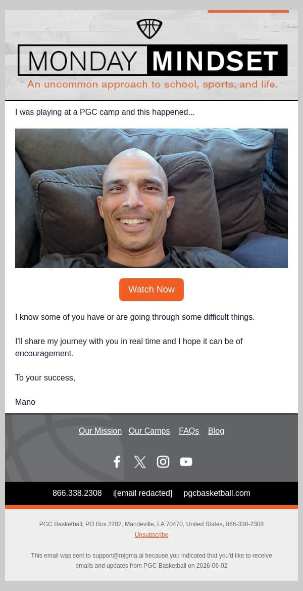 I Tore My Achilles 🥹 | Monday Mindset email from PGC Basketball screenshot