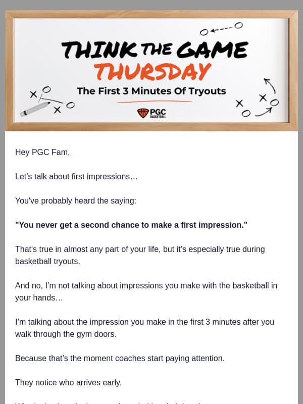 Think the Game Thursday: The First 3 Minutes of Tryouts email from PGC Basketball
