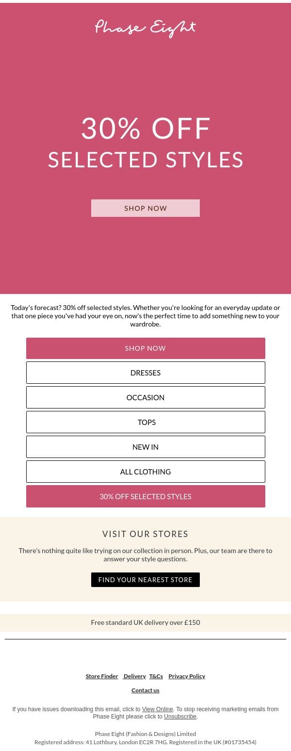 Now on: 30% off email from Phase Eight screenshot