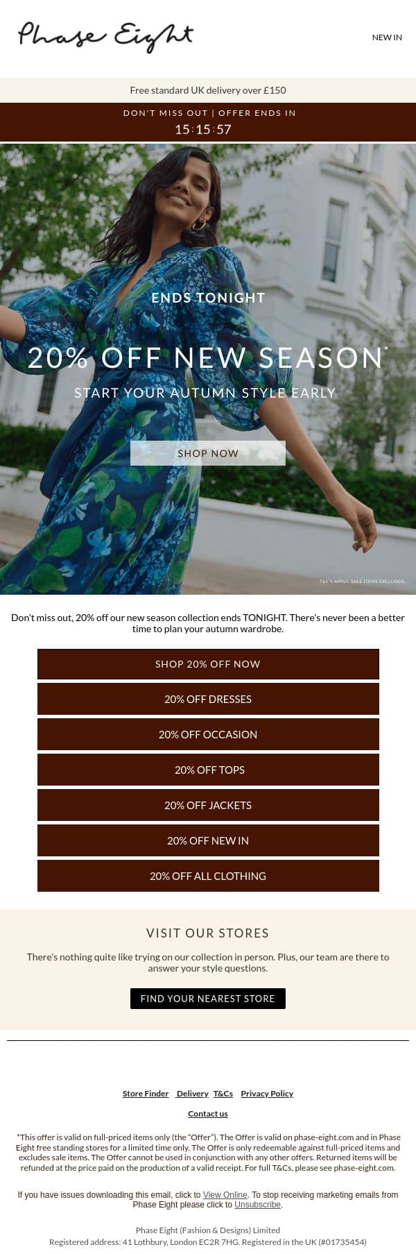 LAST CHANCE: 20% off ends tonight email from Phase Eight screenshot