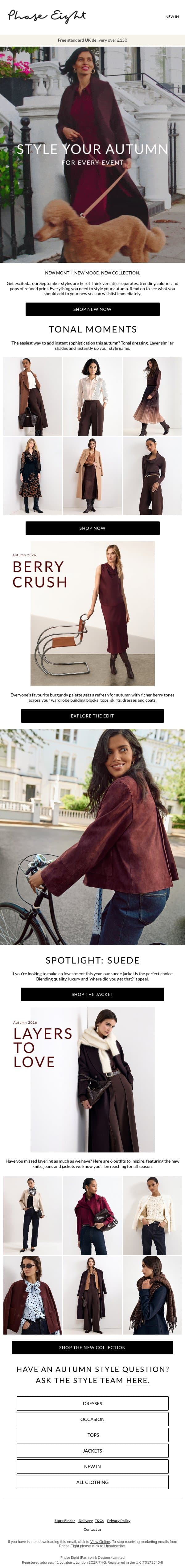 It's official! AW26 is here email from Phase Eight screenshot