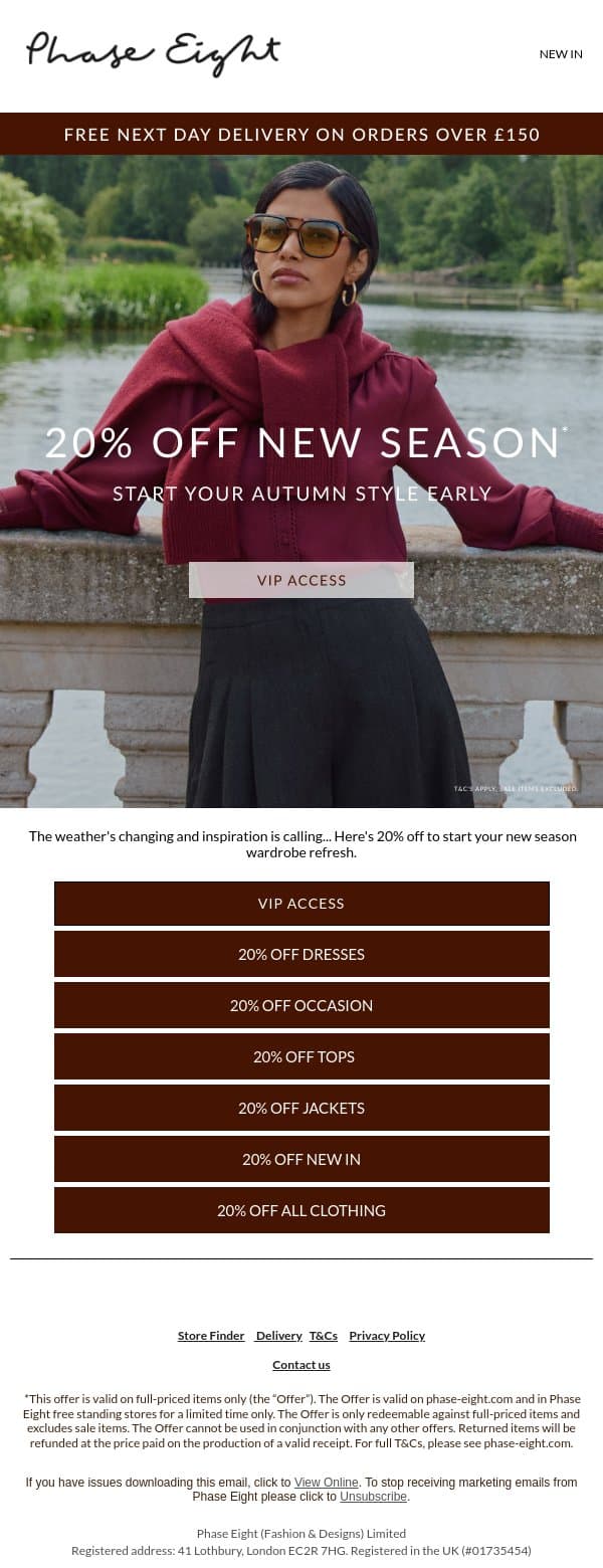 VIPS only: 20% off new season email from Phase Eight screenshot
