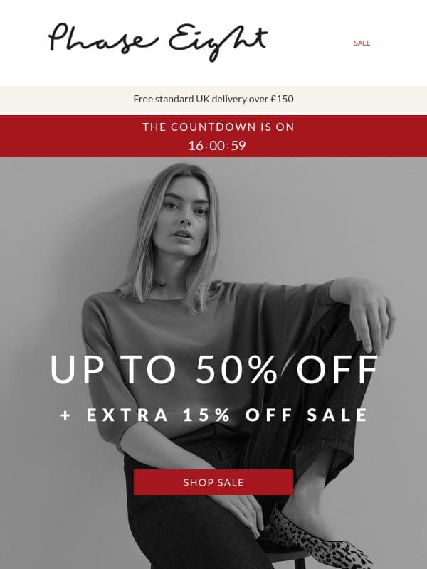 Hurry! Extra 15% off sale ends TONIGHT email from Phase Eight