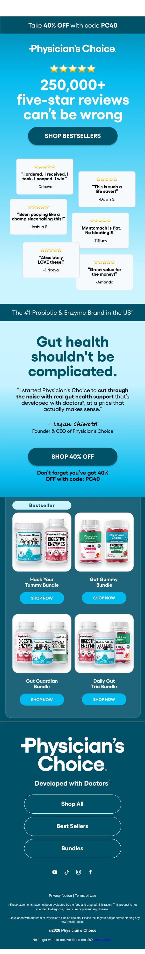 250,000+ people can't be wrong email from Physician's Choice screenshot