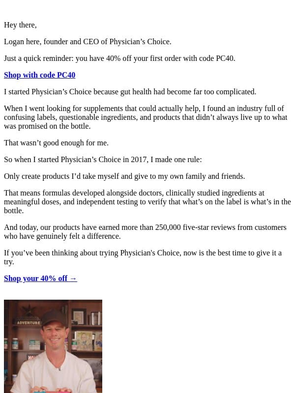 Why I started Physician’s Choice.... email from Physician's Choice