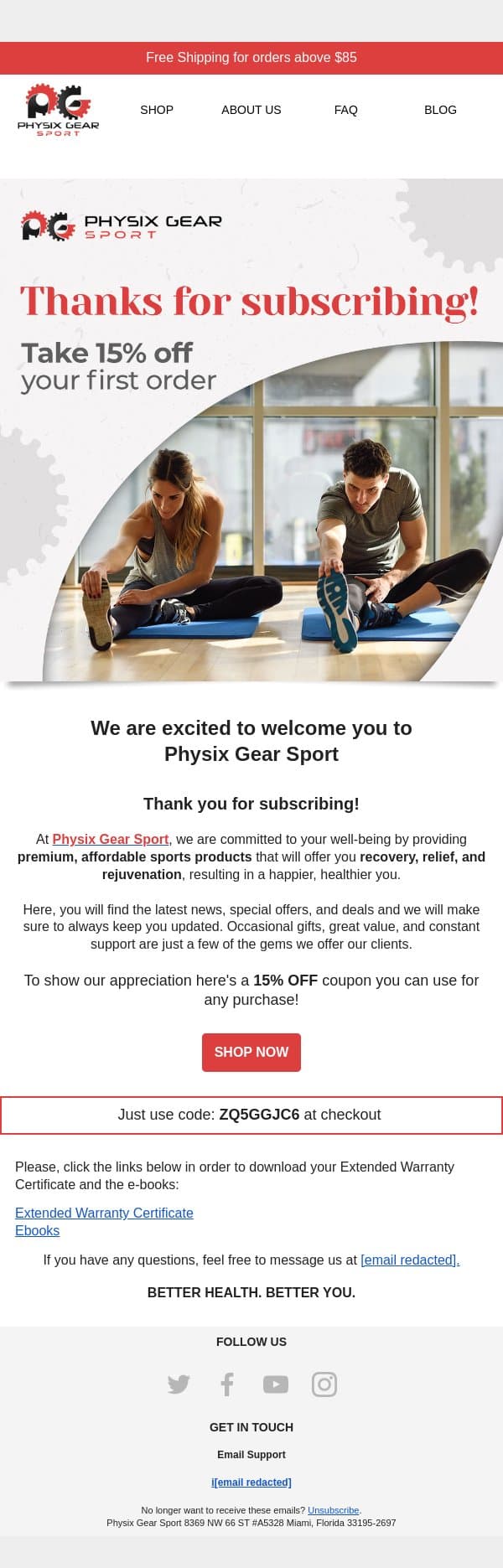 🎆 Welcome to Physix Gear Sport! email from Physix Gear Sport screenshot