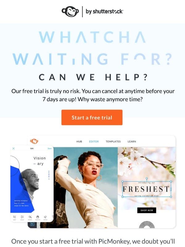 Your no-risk, 7-day free trial is waiting email from PicMonkey