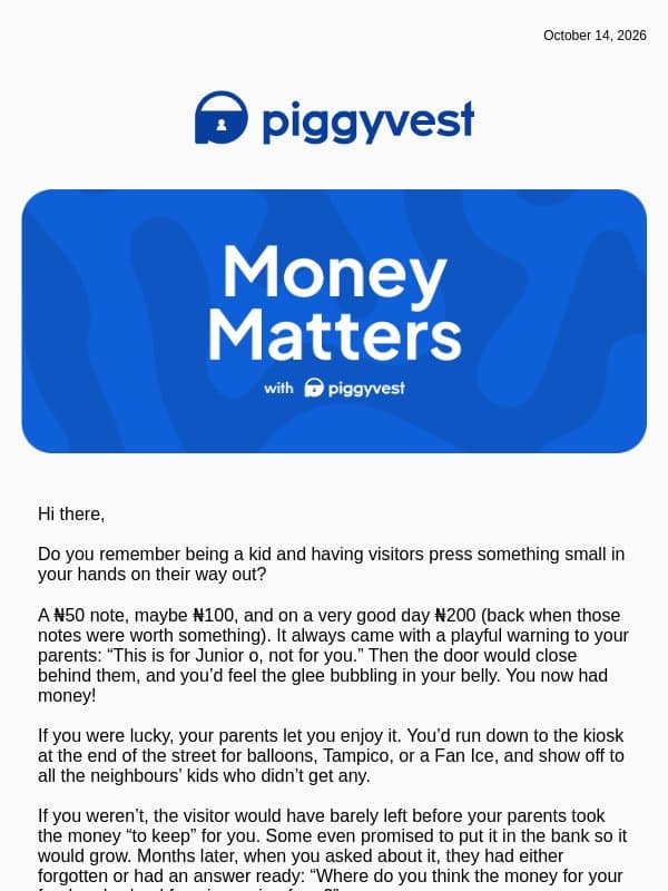 I left my family in Benin Republic to hustle in Nigeria email from PiggyVest