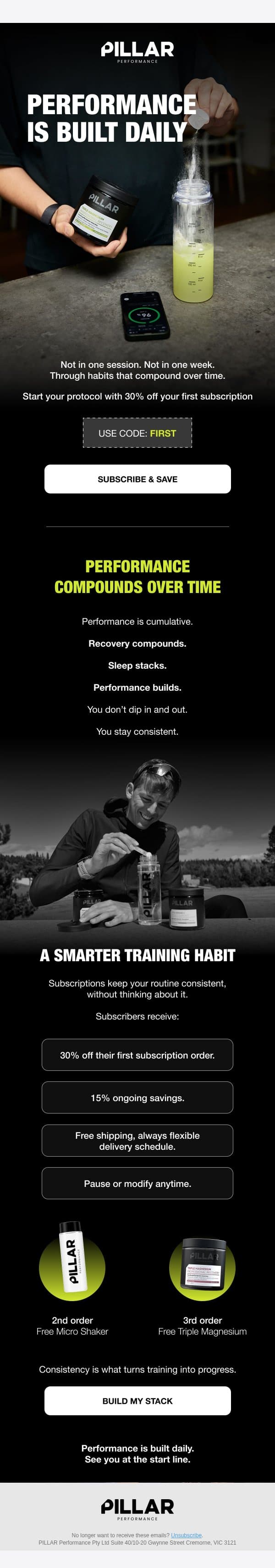Elite athletes don’t skip this email from PILLAR Performance screenshot