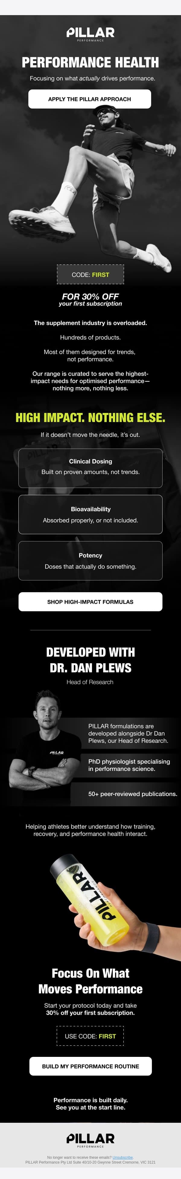 Most supplements don’t cut it. Here’s why email from PILLAR Performance screenshot