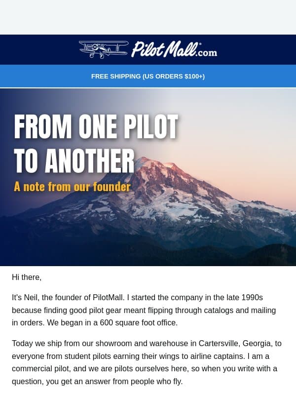 A note from Neil, and a quick question email from Pilot Mall