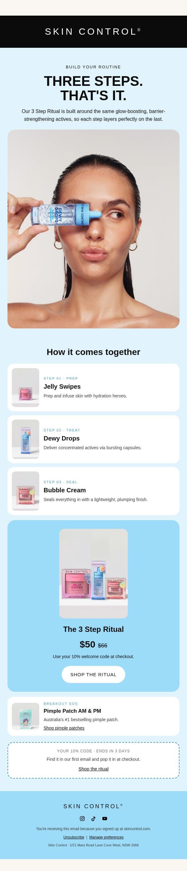 Your 3-step routine, sorted email from Pimple Patches screenshot