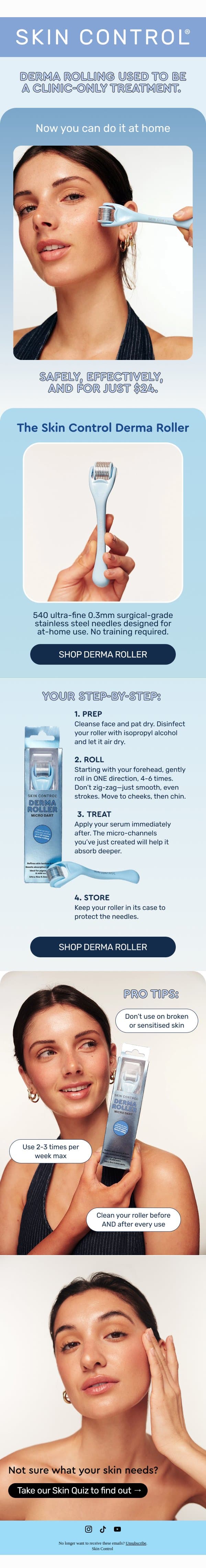 How to derma roll at home (safely) email from Pimple Patches screenshot