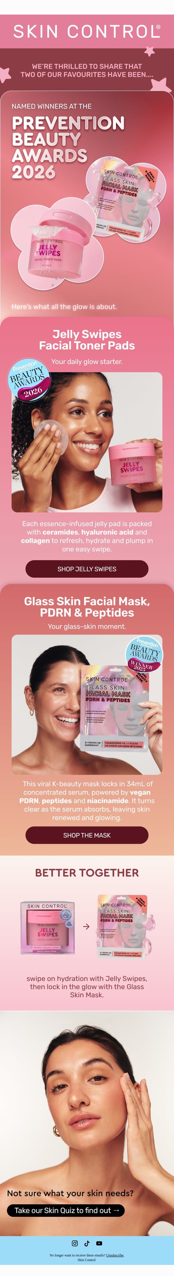 Prevention Beauty Award Winners 2026 🏆🩵 email from Pimple Patches screenshot