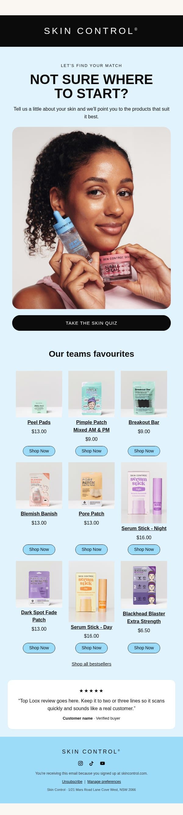 The Skin Quiz: Figure out what your skin needs. email from Pimple Patches screenshot