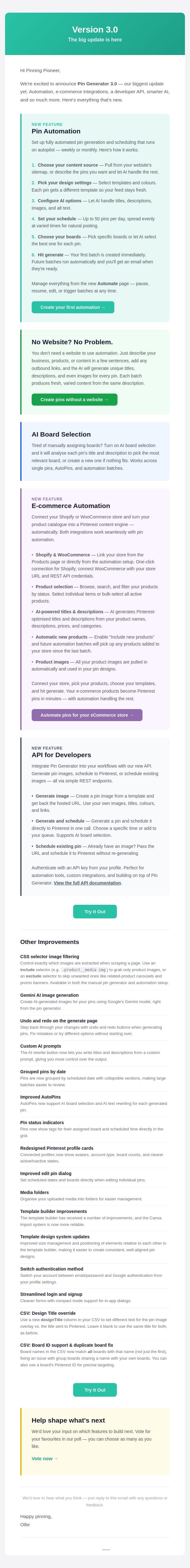 Pin Generator 3.0 is here email from Pin Generator screenshot