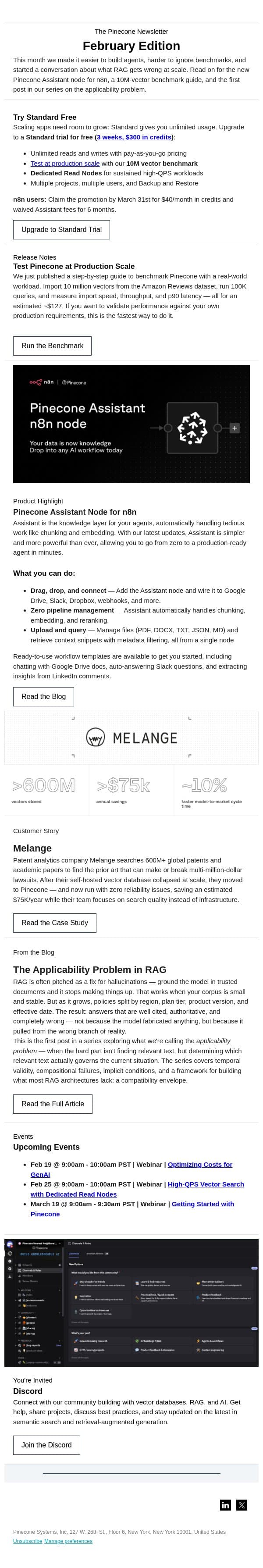 February Global Newsletter email from Pinecone screenshot