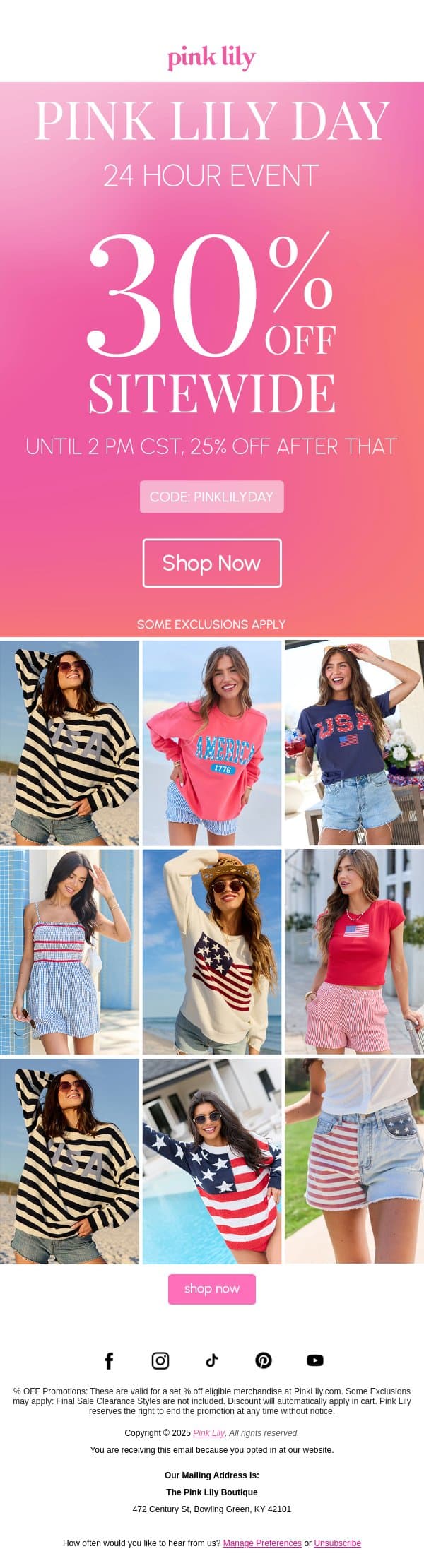 💗PINK LILY DAY: 30% OFF SITEWIDE💗 email from Pink Lily screenshot