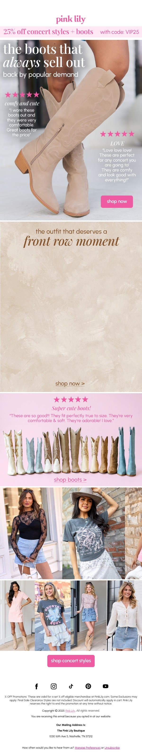 your favorite boots are BACK 🤠email from Pink Lily screenshot