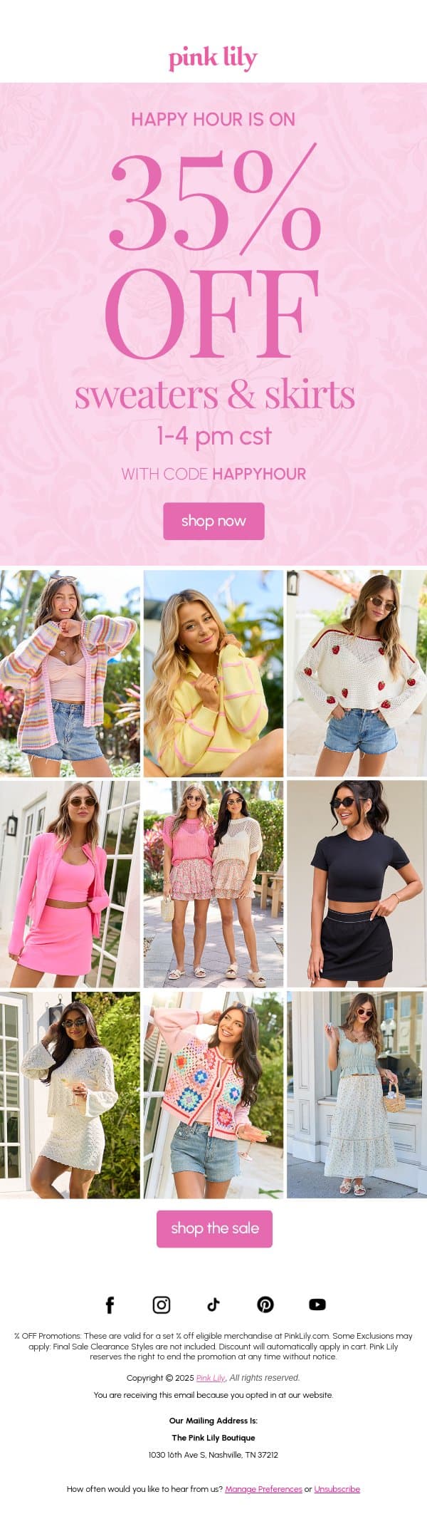 HAPPY HOUR IS HERE ποΈ email from Pink Lily screenshot