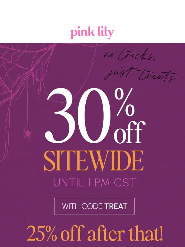 30% OFF SITEWIDE: no tricks, just treats 👻 email from Pink Lily