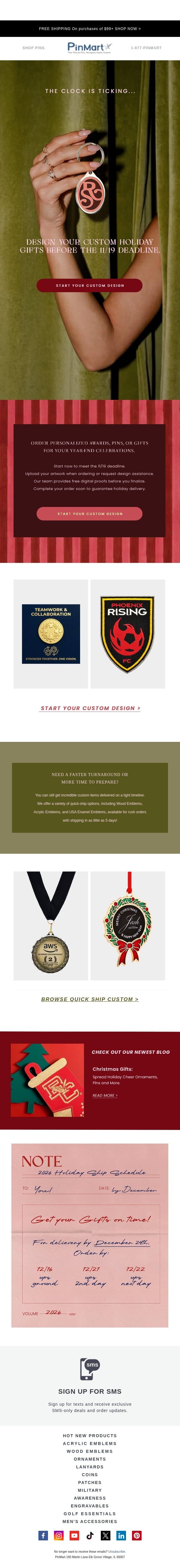 The clock is ticking on custom holiday orders! ⏳ email from PinMart screenshot
