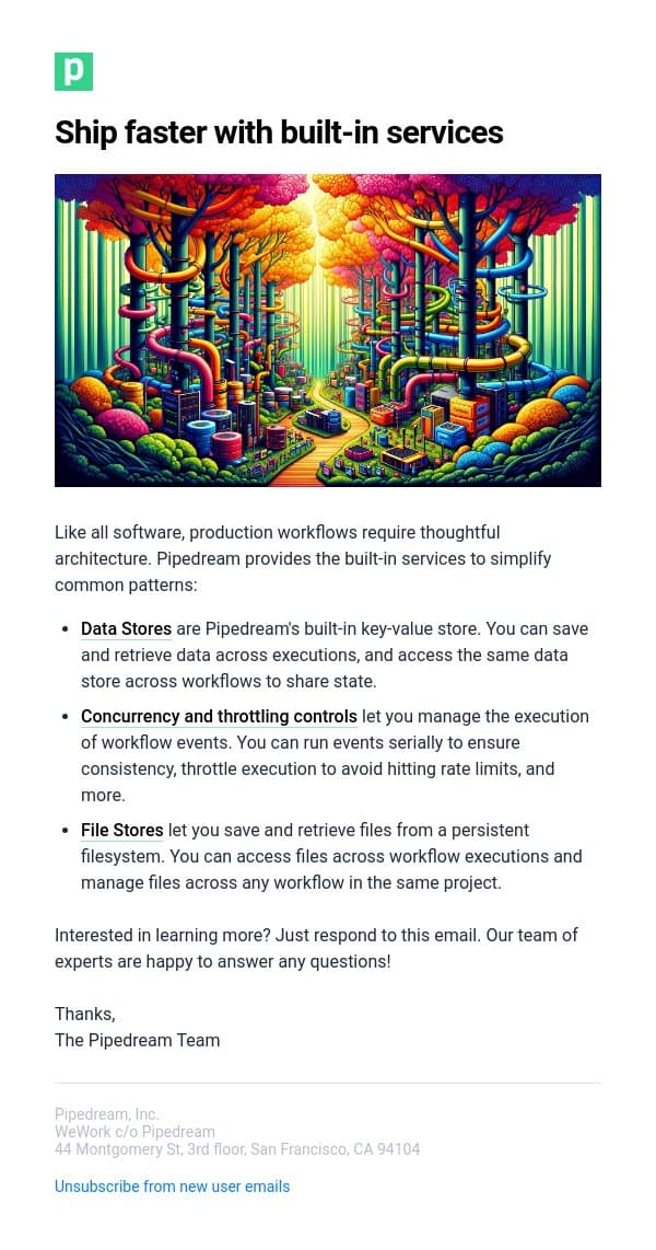 Pipedream: Ship faster with built-in services email from Pipedream screenshot
