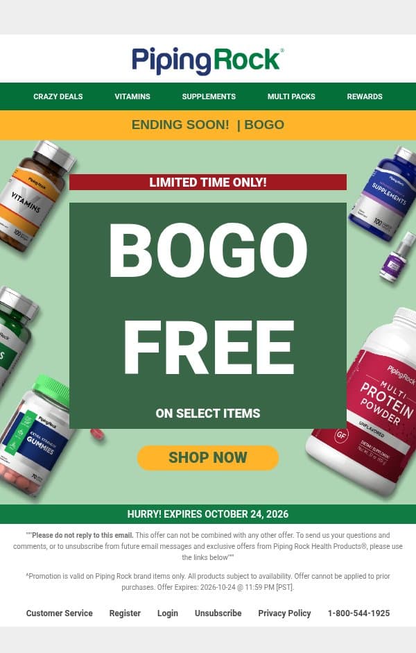 BOGO free don’t miss this email from Piping Rock screenshot