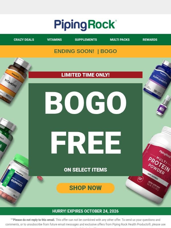 BOGO free don’t miss this email from Piping Rock