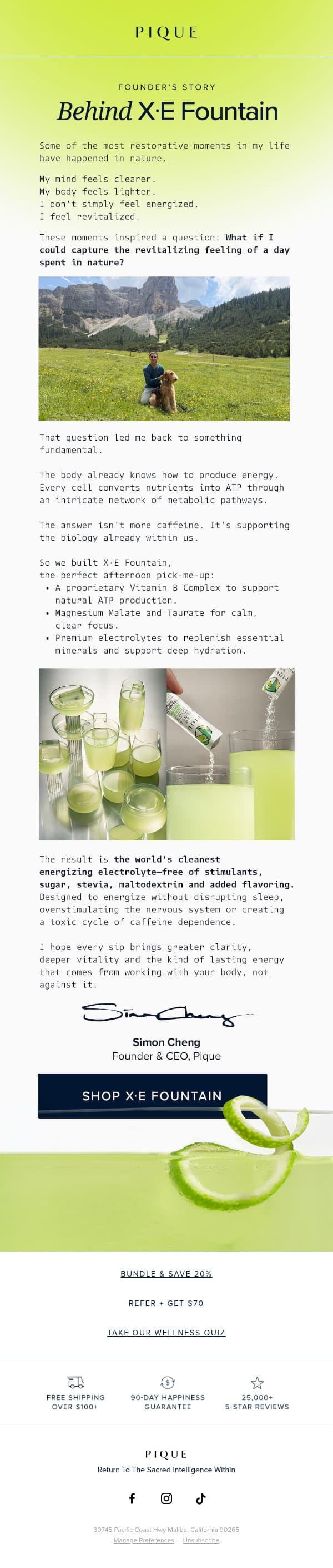 Why I Created X·E Fountain email from Pique Tea screenshot