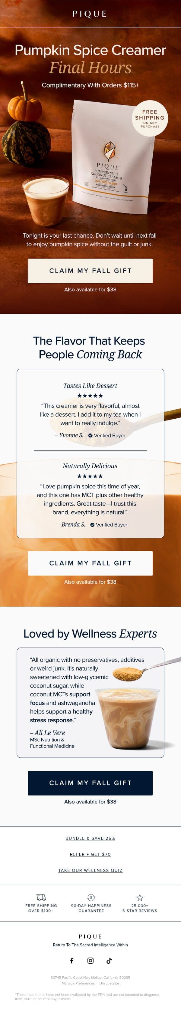 Your Gift Disappears At Midnight email from Pique Tea screenshot