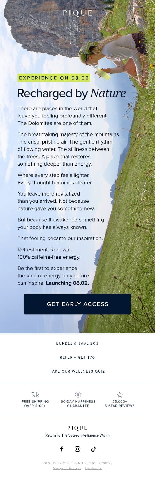 Open to Unlock Early Access email from Pique Tea screenshot