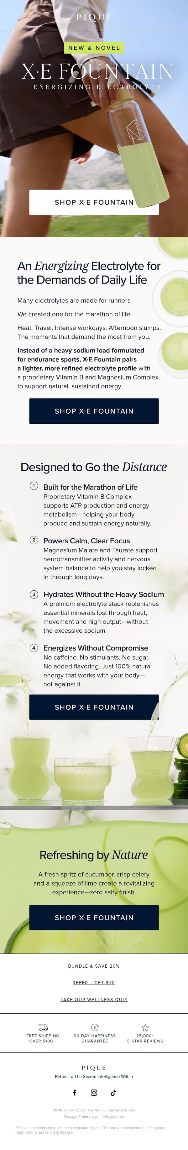 Most Electrolytes Are Built for 26.2 Miles email from Pique Tea screenshot