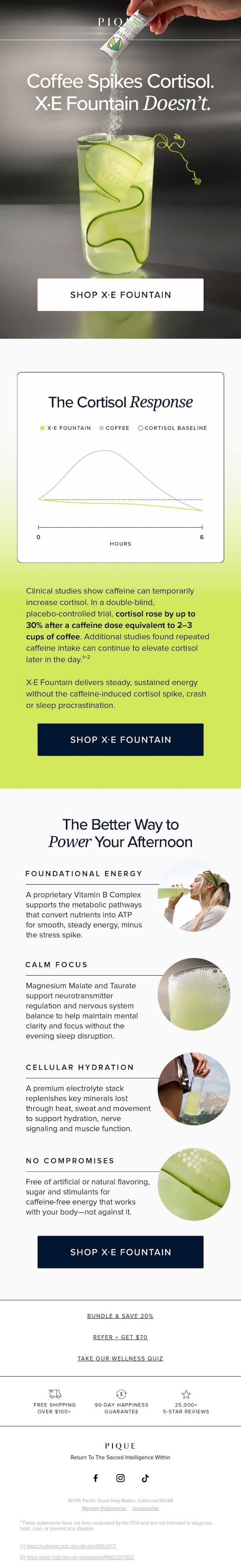 Energy Without the Cortisol Spike email from Pique Tea screenshot
