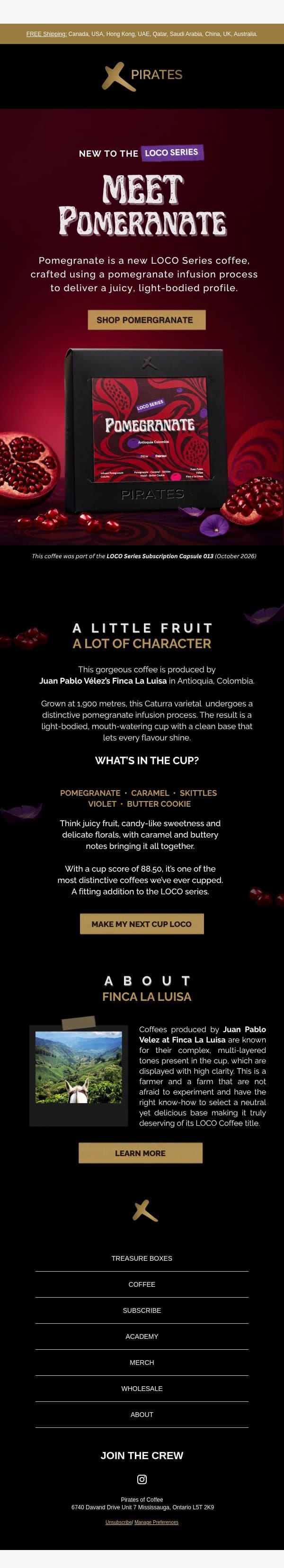 What’s pomegranate doing in your coffee? 🔴 #locoseries email from Pirates of Coffee Roastery screenshot