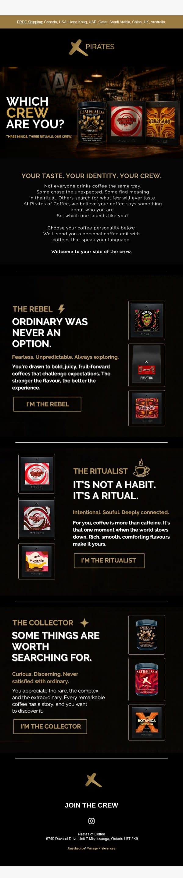 ⚡ Rebel, Ritualist or Collector? Which Crew Are You? email from Pirates of Coffee Roastery screenshot
