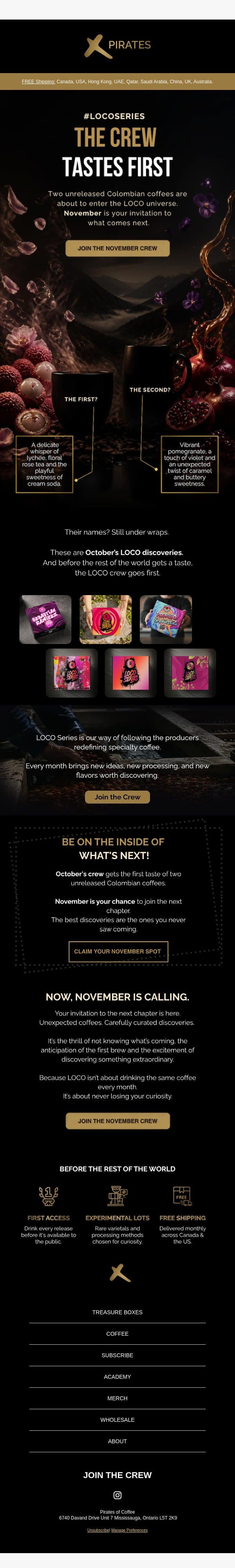 đź’Ś Your November LOCO Invitation Is Here. email from Pirates of Coffee Roastery screenshot