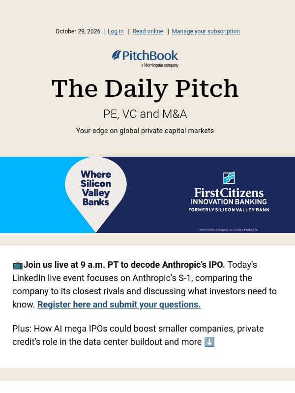 The Daily Pitch email from PitchBook