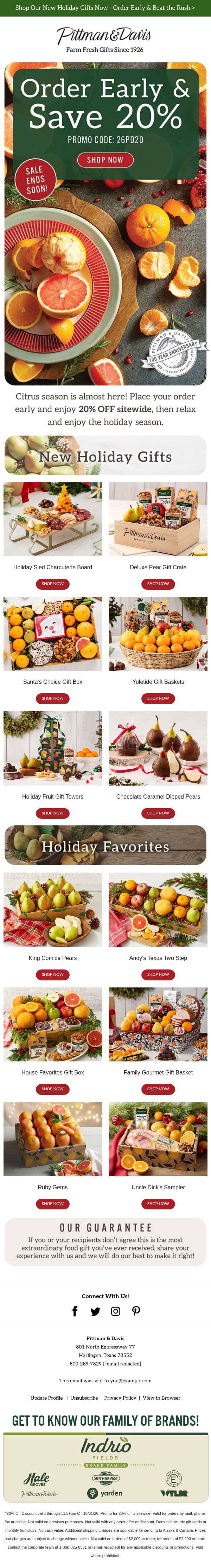 Hurry - Save 20% SITEWIDE email from Pittman & Davis screenshot
