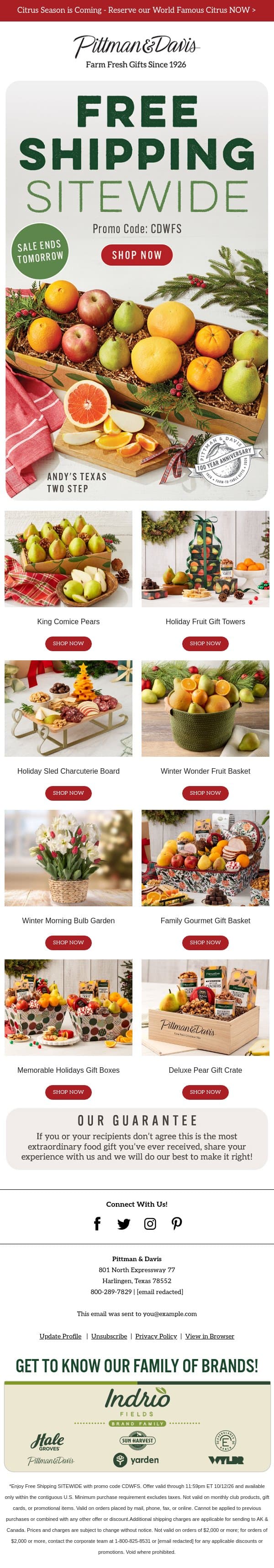 Time is Running out for FREE SHIPPING email from Pittman & Davis screenshot