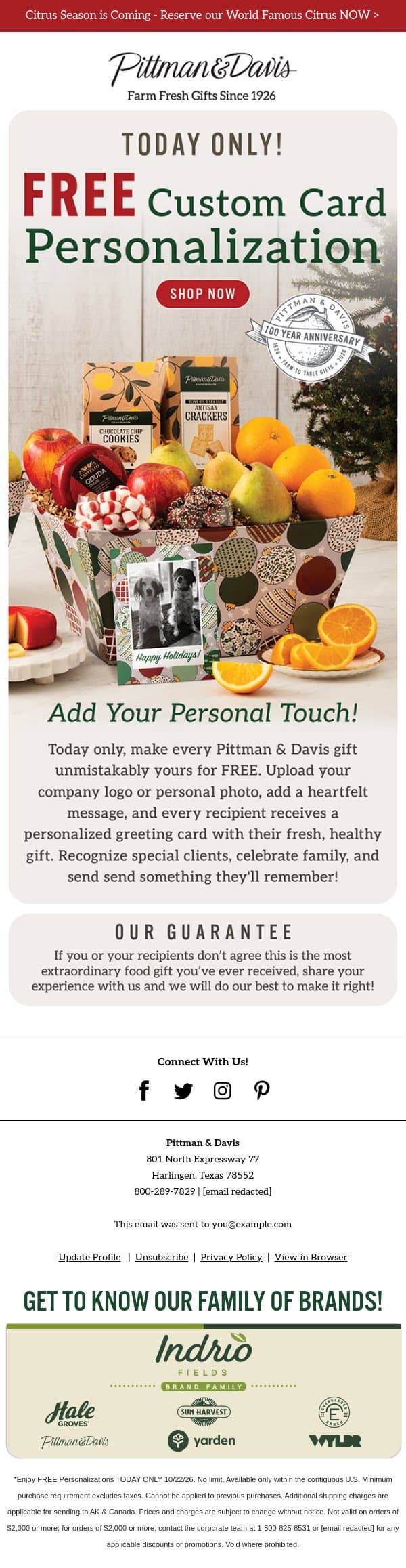 π Your Photo. Your Message. FREE Today Only. email from Pittman & Davis screenshot