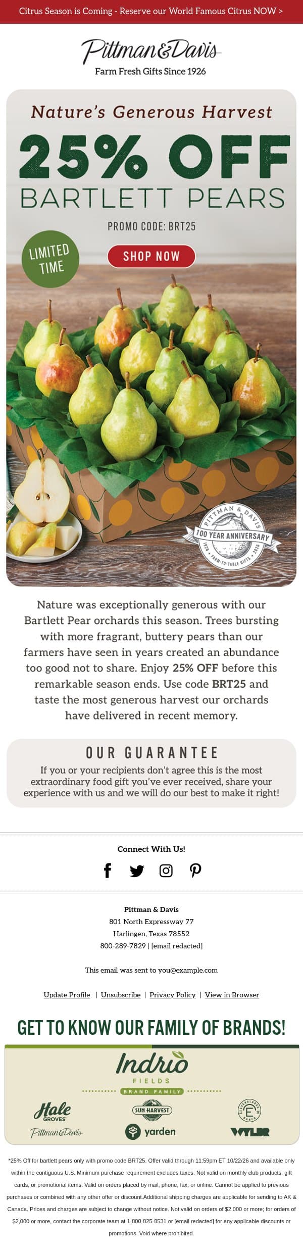 π Nature Overdid It: Bartlett Pears 25% OFF email from Pittman & Davis screenshot