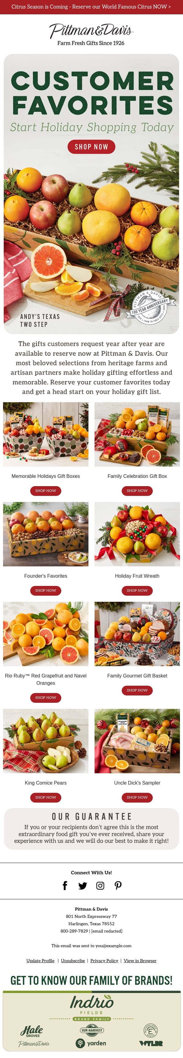 π Holiday Gifts Customers Love Year After Year email from Pittman & Davis screenshot
